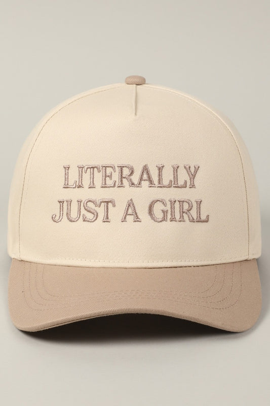 Literally Just A Girl Beige Embroidered Hat