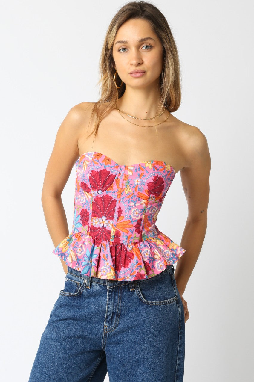 Floral Strapless Ruffle Top