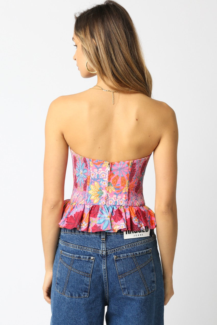 Floral Strapless Ruffle Top