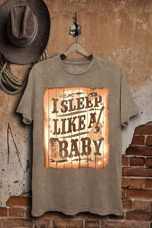 Mocha Washed "I Sleep Like A Baby" Graphic Tee