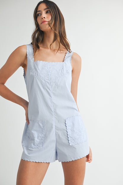 Coastal Charm Embroidered/Scalloped Romper
