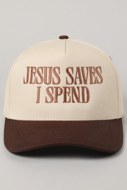 Jesus Saves I Spend Brown Embroidered Hat