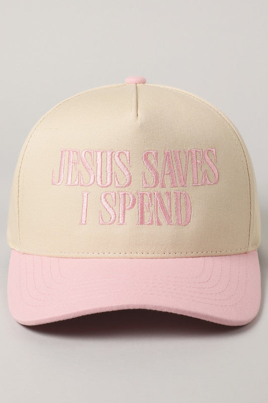 Jesus Saves I Spend Light Pink Embroidered Hat
