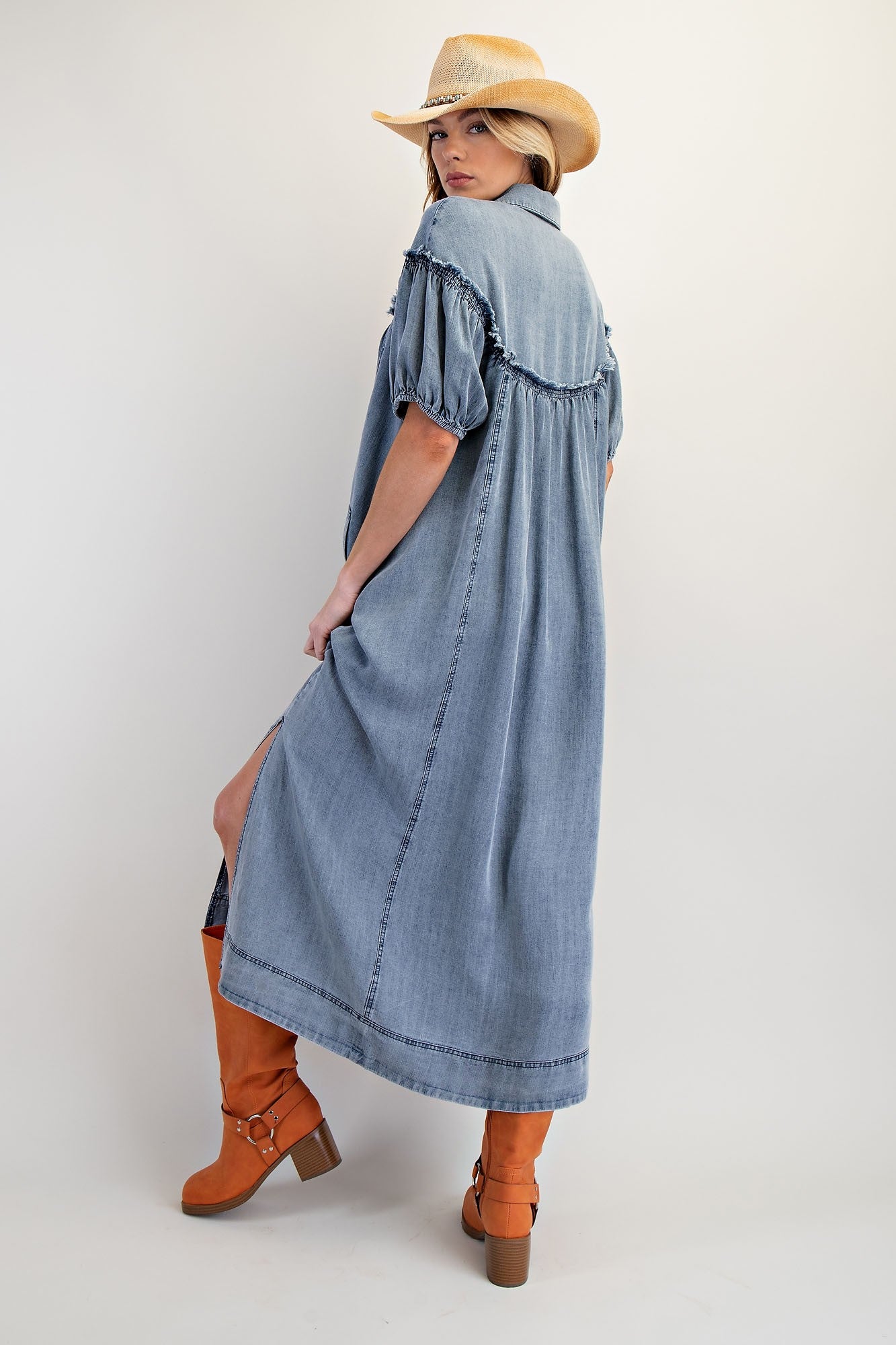 Denim Button Down Washed Maxi Dress