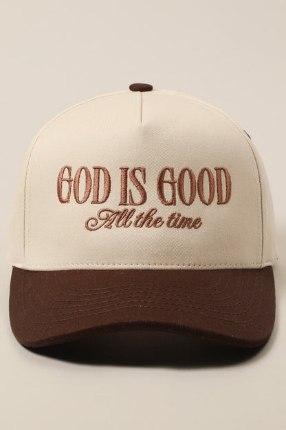 God Is Good All The Time Brown Embroidered Hat