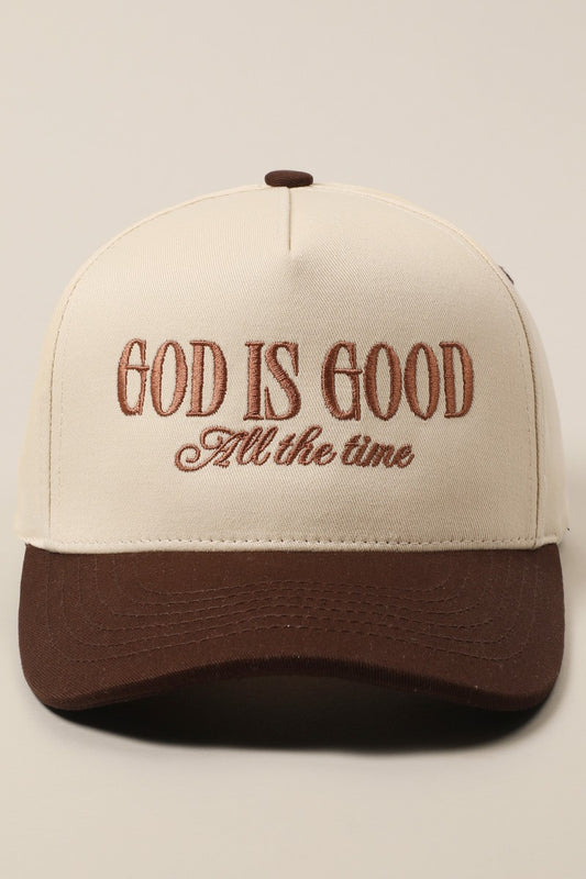 God Is Good All The Time Brown Embroidered Hat
