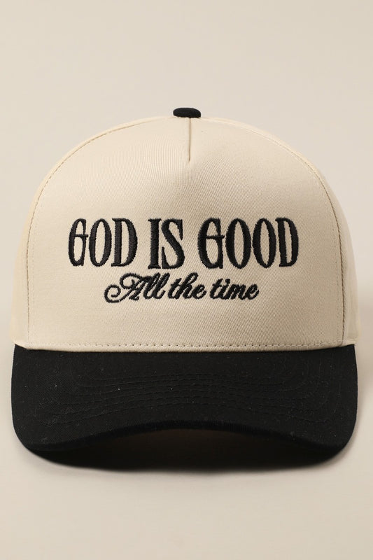 God Is Good All The Time Black Embroidered Hat
