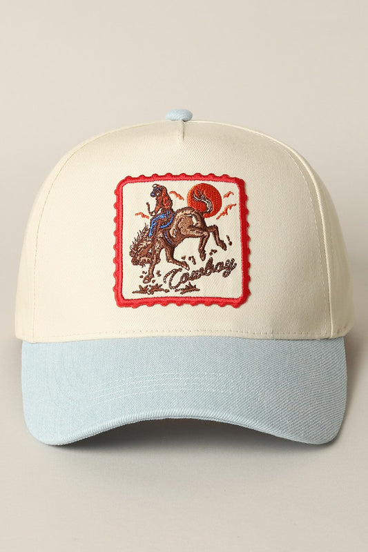 Detailed Cowboy Horse Embroidery Patch Denim Cap