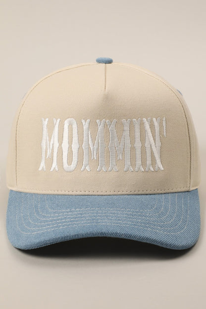 MOMMIN' Denim Embroidered Hat