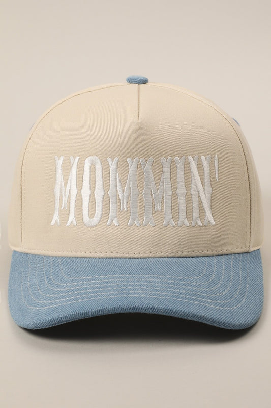 MOMMIN' Denim Embroidered Hat