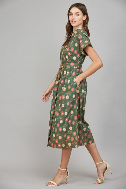 Field Of Flowers Olive Midi Dress