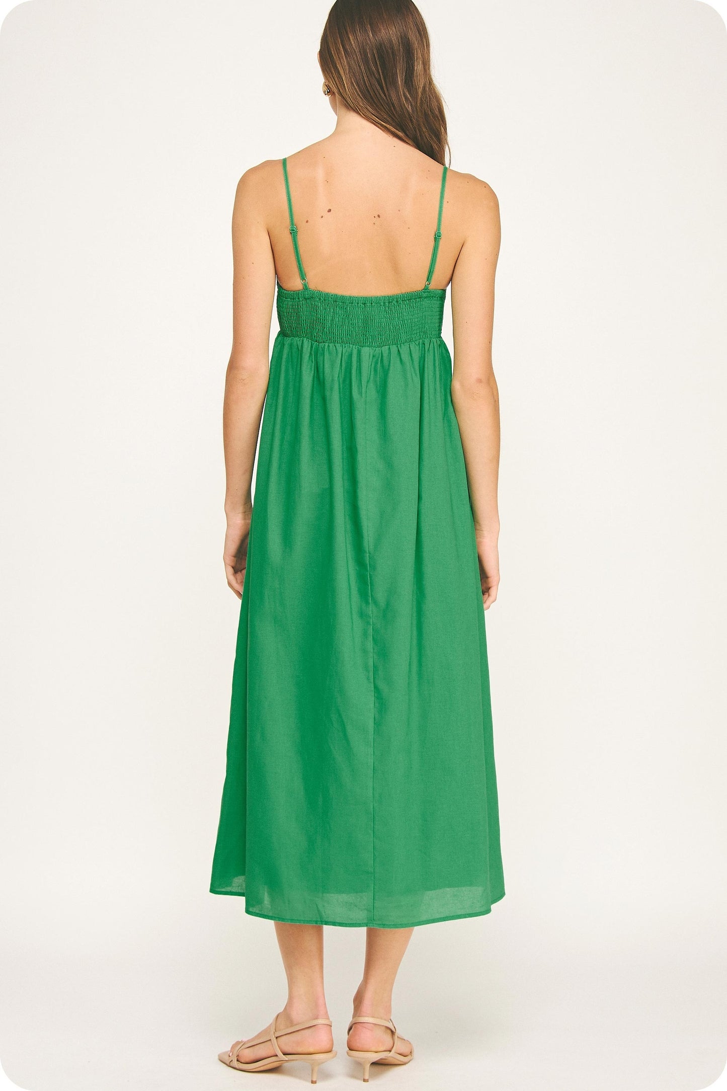 Kelly Green Black Stitching Detail Midi Dress