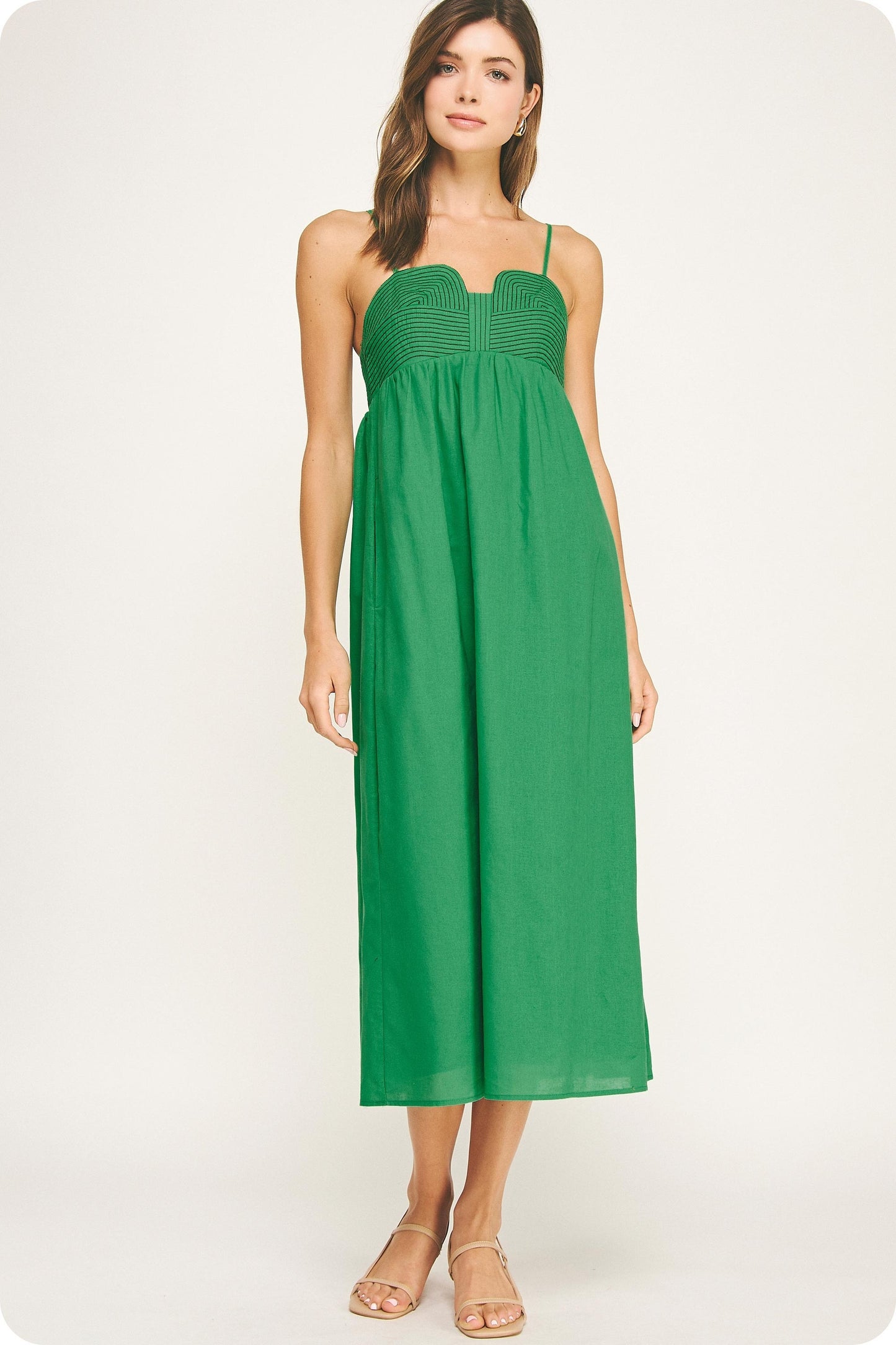 Kelly Green Black Stitching Detail Midi Dress