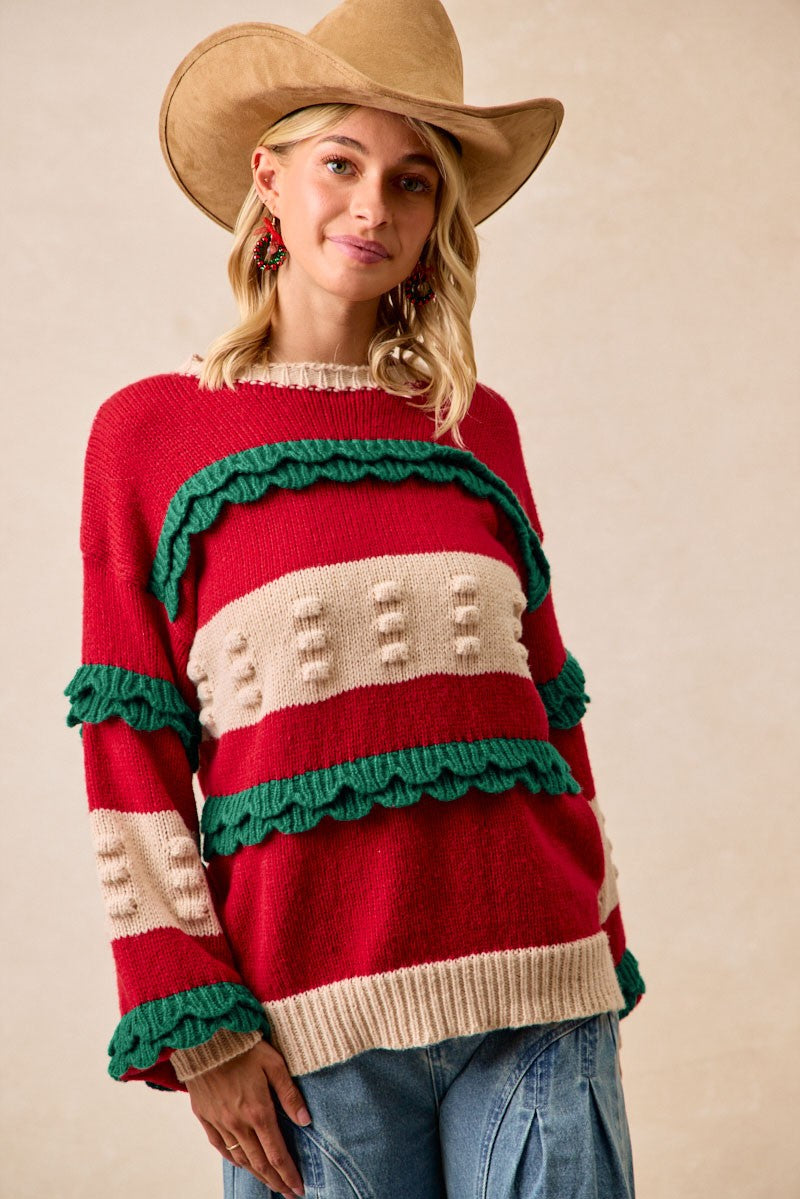 Red/Green Ruffle Christmas Sweater