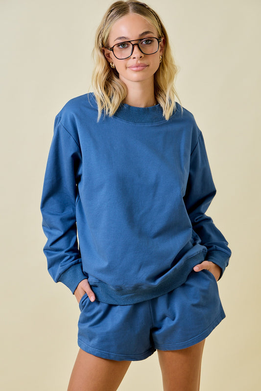 Denim Laidback Luxe Crewneck/Shorts Set