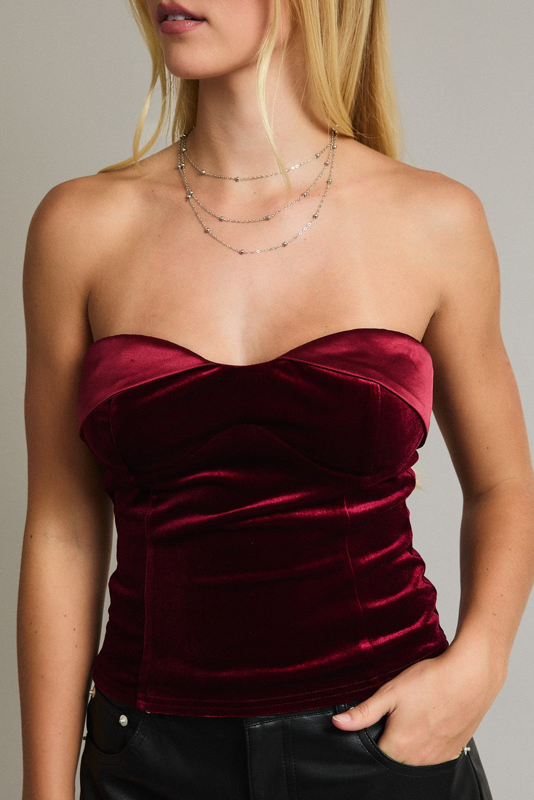 Burgundy Strapless Top