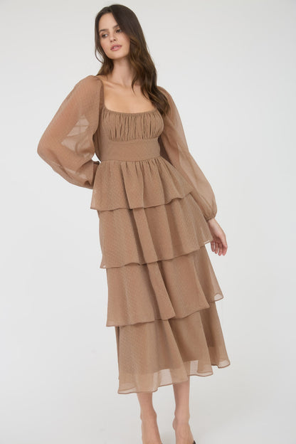 Mocha Mornings Ruffled Midi Dress