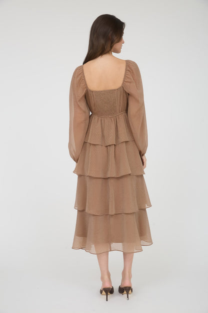 Mocha Mornings Ruffled Midi Dress