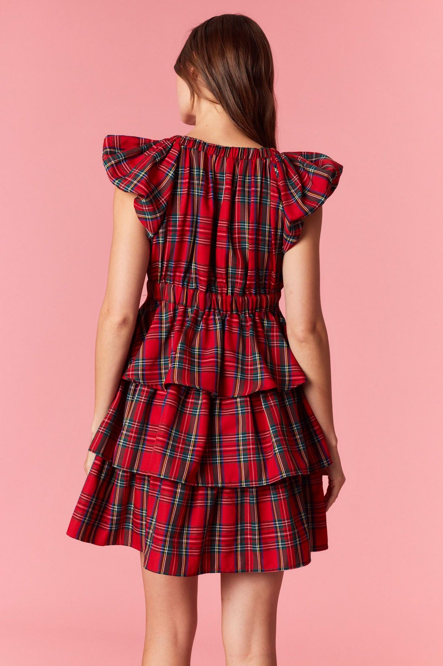 Red Plaid/Velvet Bow Dress