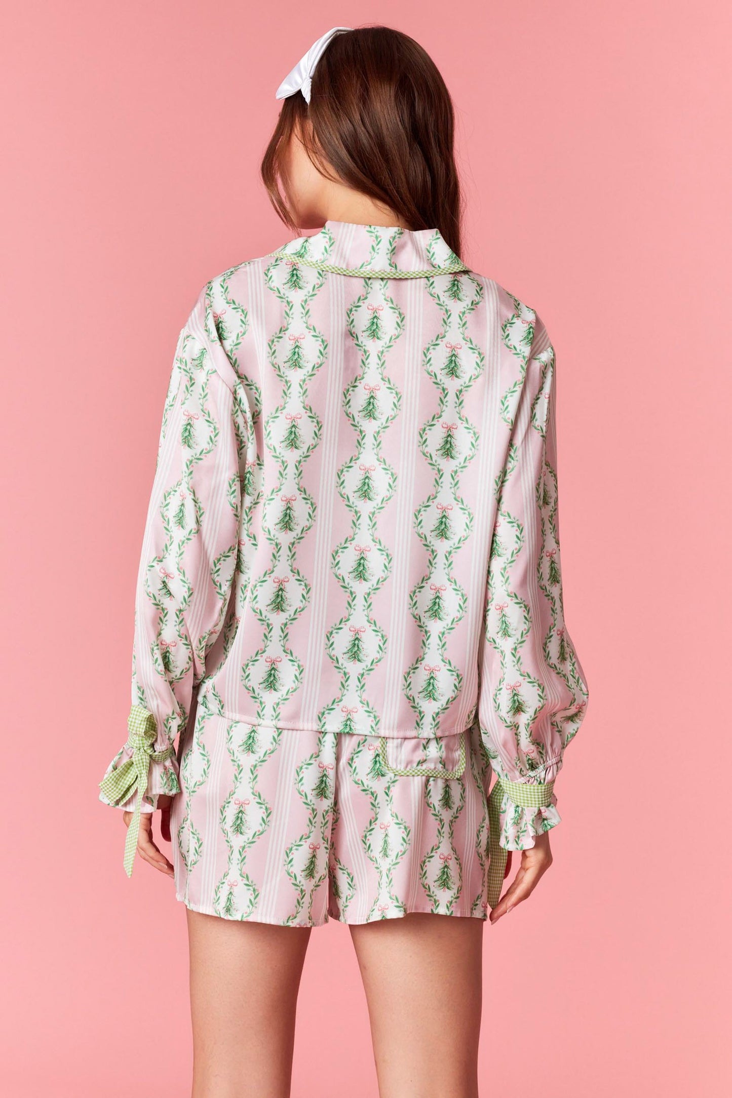 Pink/Green Christmas Tree Satin PJ Set