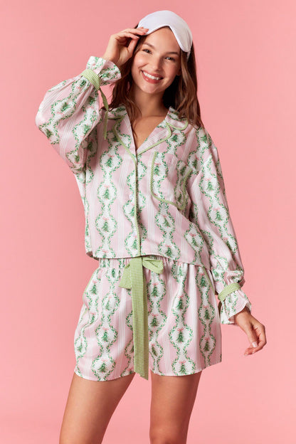 Pink/Green Christmas Tree Satin PJ Set