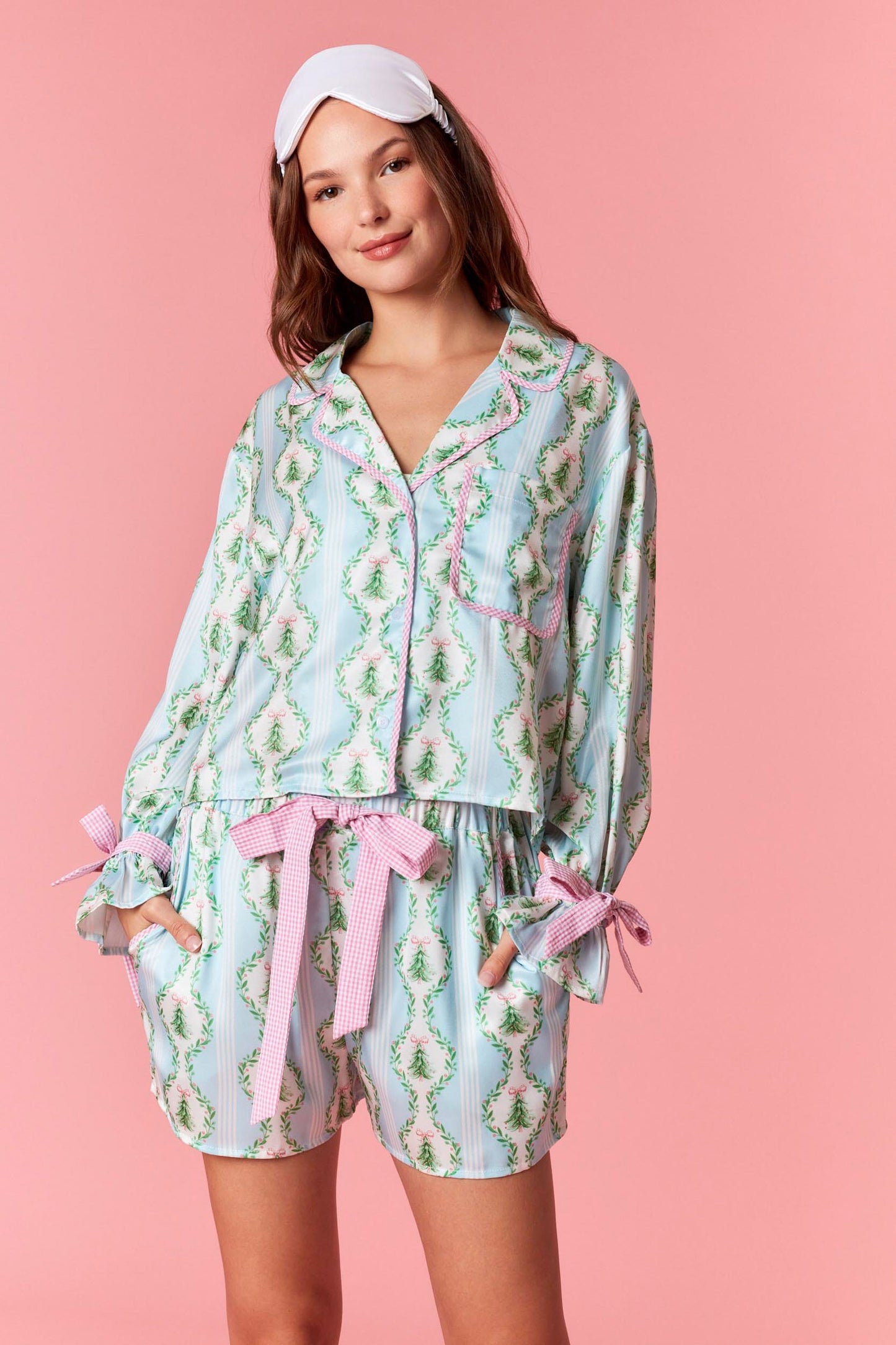 Blue/Green Christmas Tree Satin PJ Set