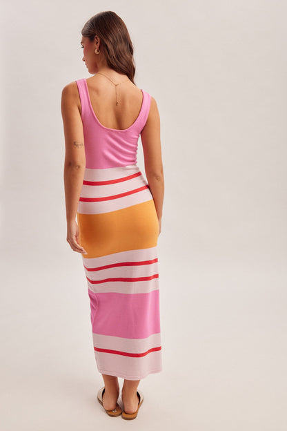 Yacht Club Pink/Orange Midi Dress