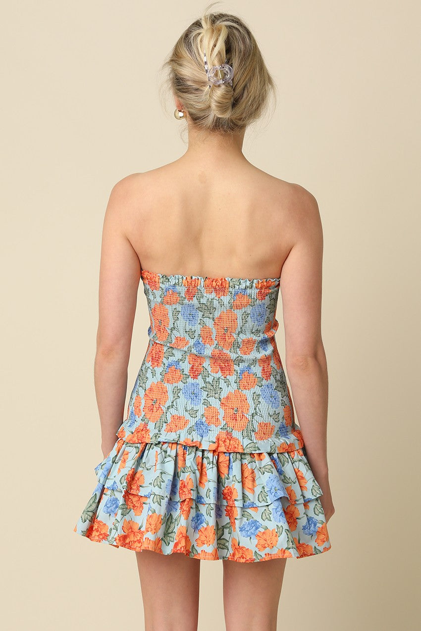 Citrus Bloom Smocked Mini Dress