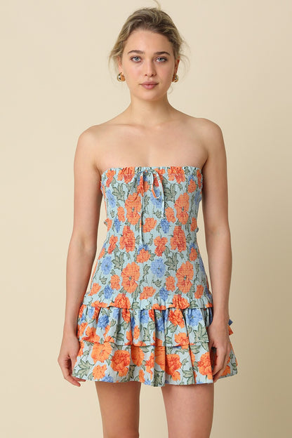Citrus Bloom Smocked Mini Dress