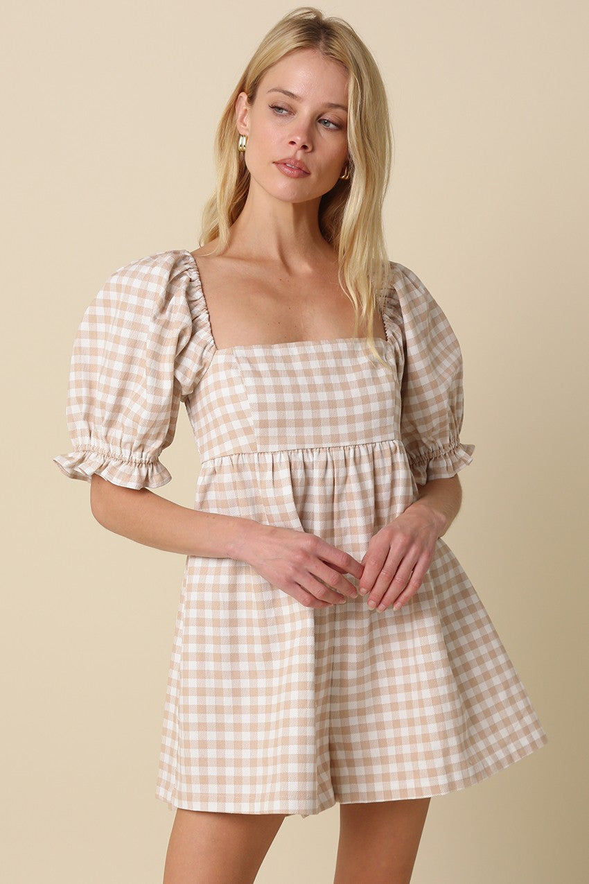 Soft Check Babydoll Romper