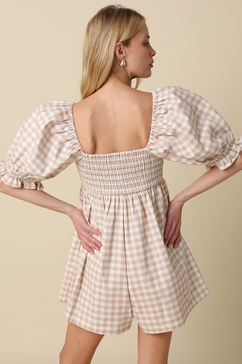 Soft Check Babydoll Romper