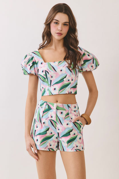 Pink Palm Party Shorts Set
