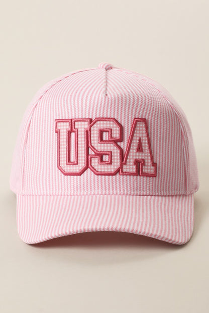 Pink Striped USA Embroidered Patch Hat