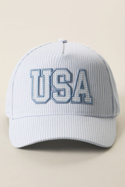 Blue Striped USA Embroidered Patch Hat