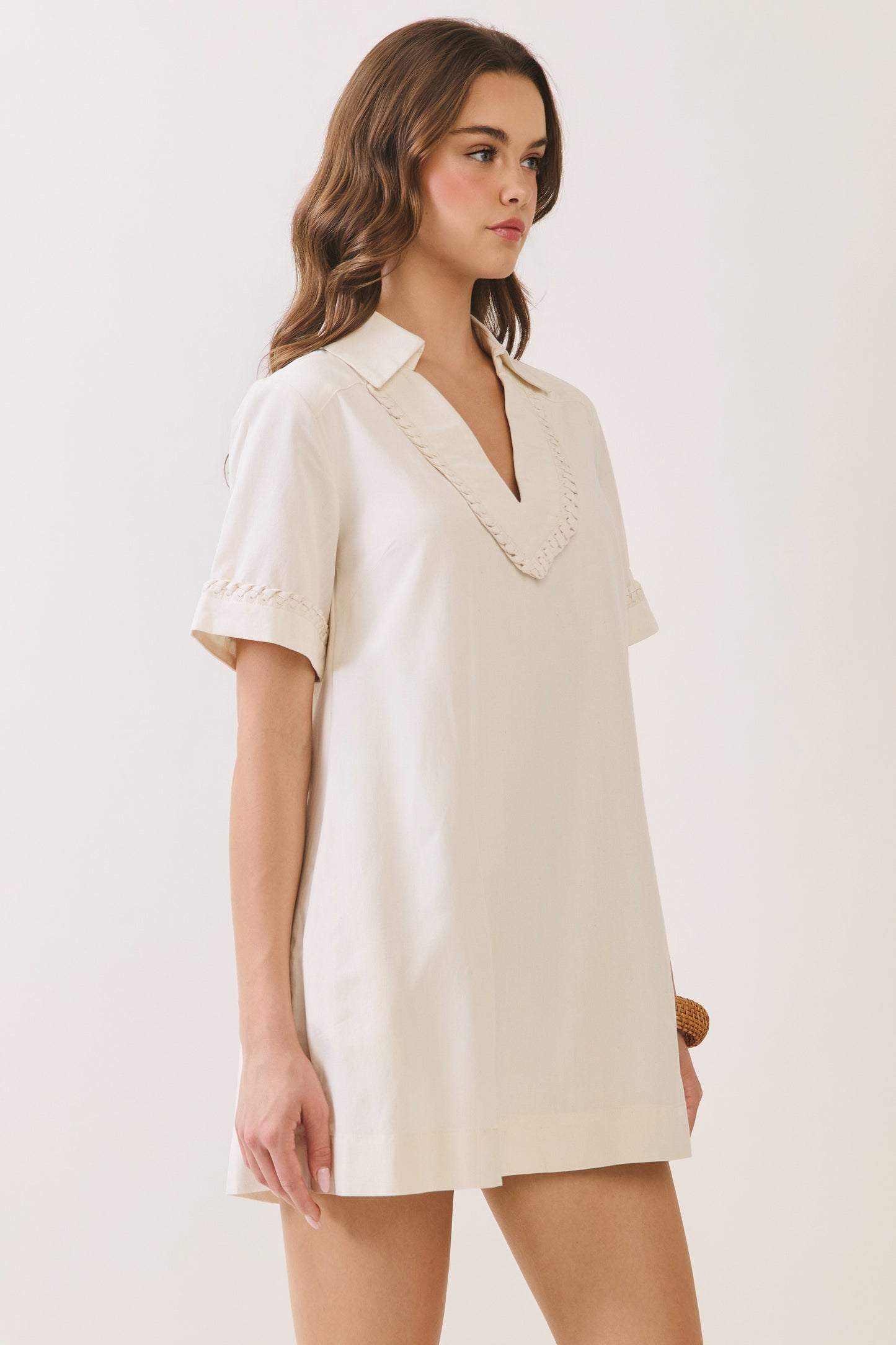 Neutral Edit Braided Trim Mini Dress