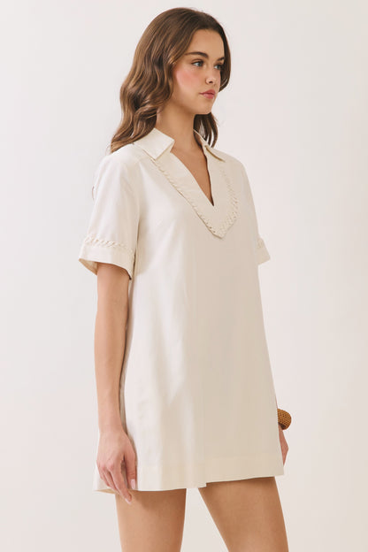 Neutral Edit Braided Trim Mini Dress
