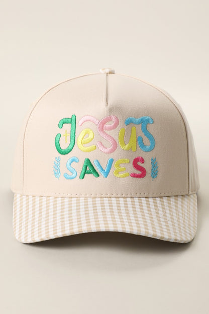 Taupe Striped Jesus Saves Embroidered Hat
