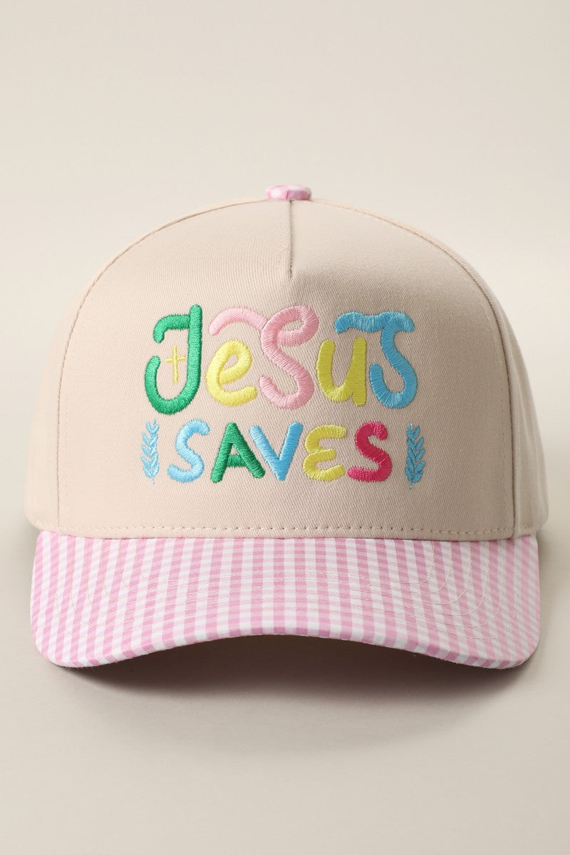 Pink Striped Jesus Saves Embroidered Hat
