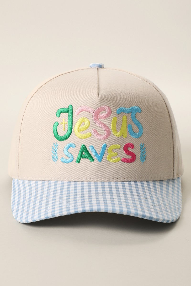 Blue Striped Jesus Saves Embroidered Hat