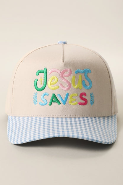 Blue Striped Jesus Saves Embroidered Hat