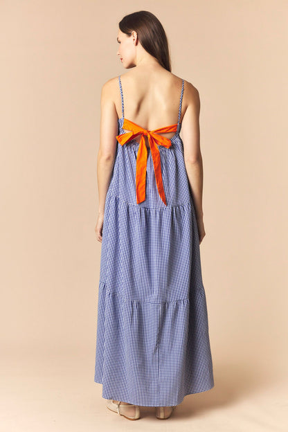 Stadium Stroll Blue/Orange Maxi Dress