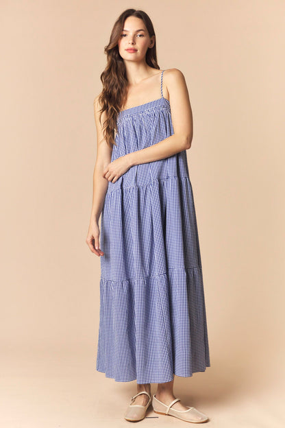 Stadium Stroll Blue/Orange Maxi Dress