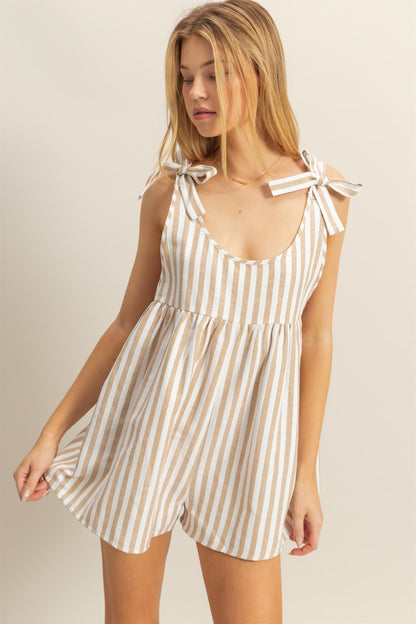 Taupe/White Striped Romper