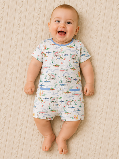 Gone Fishing Romper W/Pipping