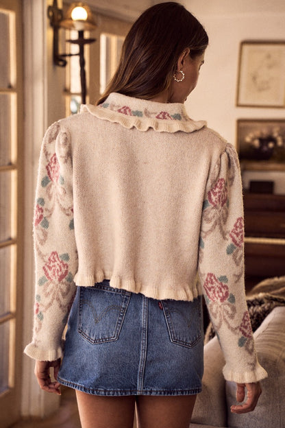 Floral Ruffled Coquette Sweater