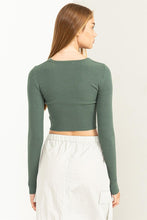 Green Ribbed Cutout Top