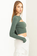 Green Ribbed Cutout Top