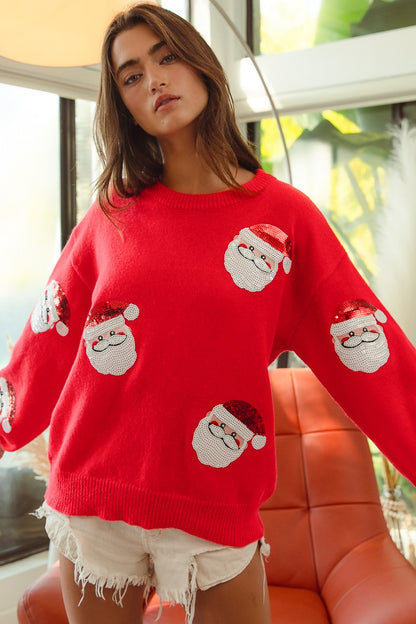 Red Sequins Santa Sweater Top