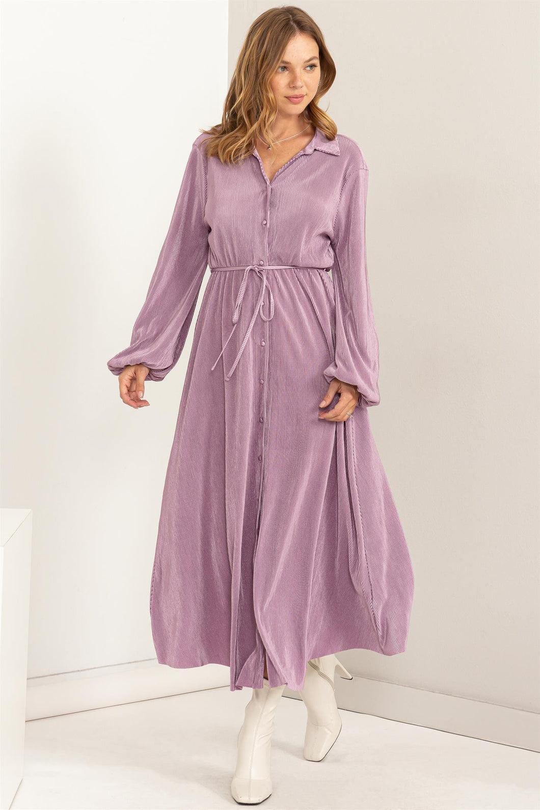 Lavender Pleated Maxi Dress