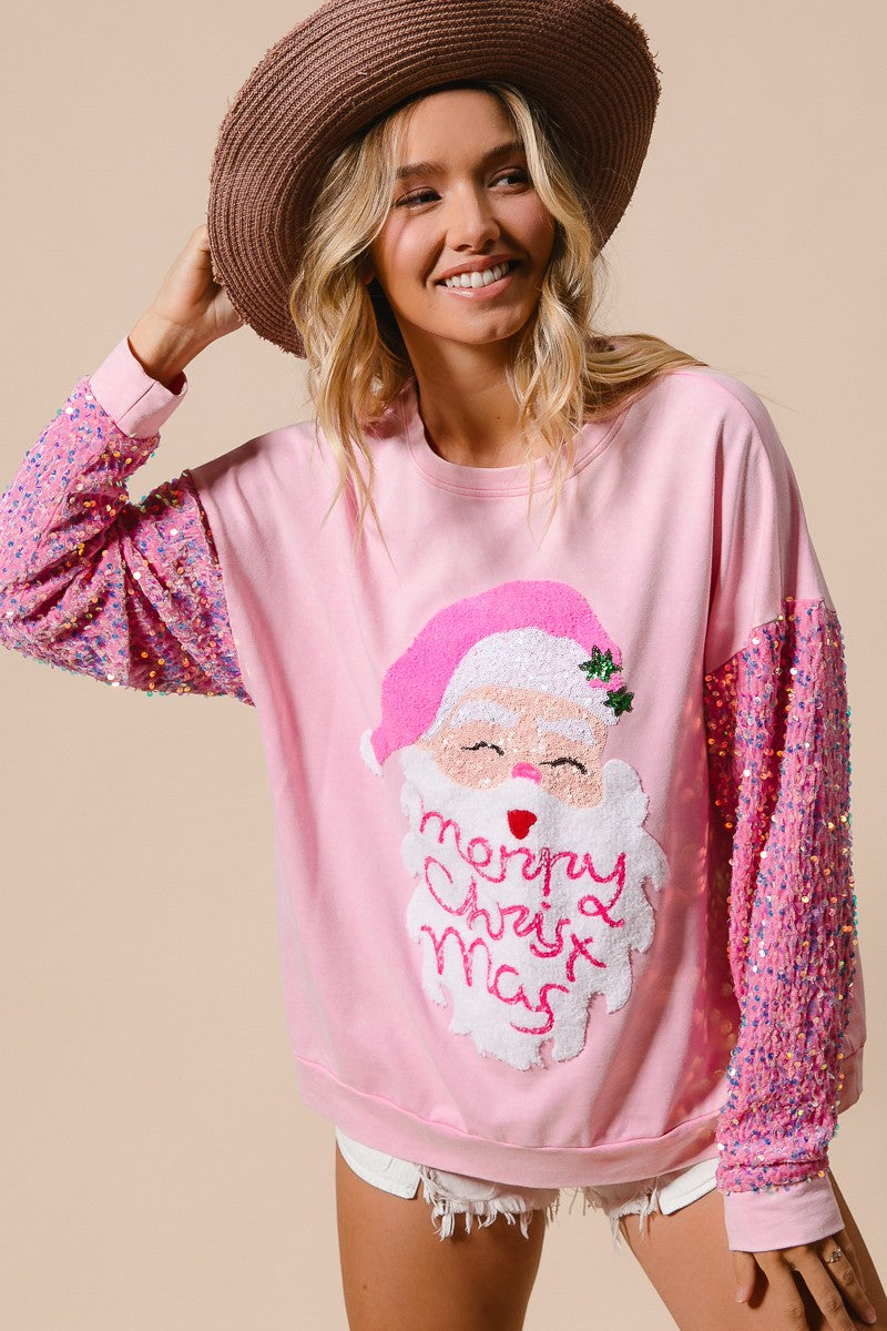 Pink Velvet Sequins Santa Sweater